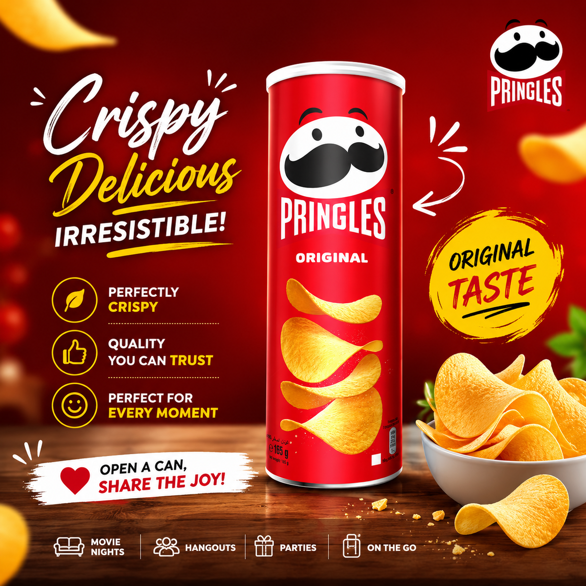 Pringles Original Potato Crisps - 165g Can